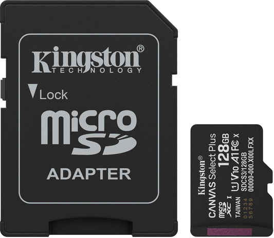 Kingston Canvas Select Plus Android A1 microSDXC-muistikortti, 128 Gt, Luokka 10 / UHS-1 U1, sovitin mukana SDCS3/128GB