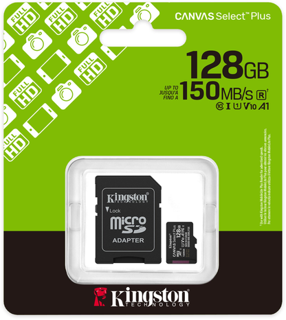 Kingston Canvas Select Plus Android A1 microSDXC-muistikortti, 128 Gt, Luokka 10 / UHS-1 U1, sovitin mukana SDCS3/128GB