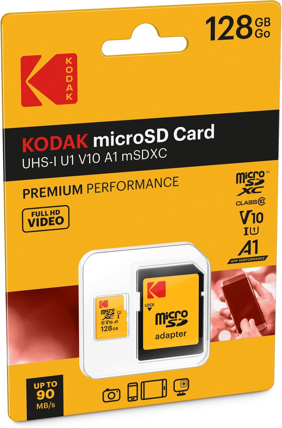 Muistikortti microSDXC Kodak Premium Performance, 128 Gt, Luokka 10 / UHS-1 U1, Sovittimella EKMSDM128GXC10K