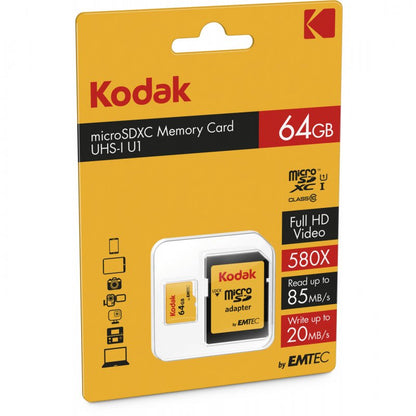 Kodak microSDXC-muistikortti, 64 Gt, Luokka 10 / UHS-1 U1, sovittimella EKMSDM64GXC10K