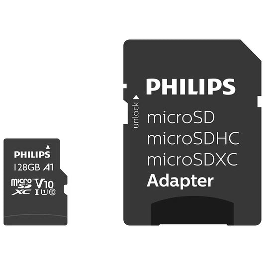Philips microSDXC-muistikortti, 128 Gt, Luokka 10 / UHS-1 U1, Sovittimella FM12MP45B/10
