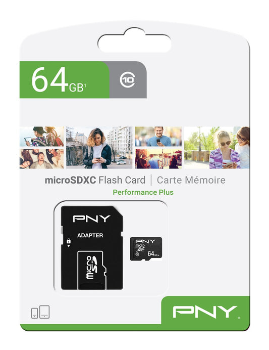 Muistikortti microSDXC PNY Performance Plus, 64Gb, Luokka 10, Sovittimella P-SDU64G10PPL-GE