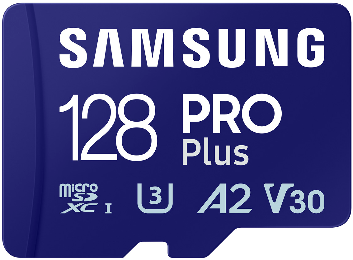Samsung PRO Plus microSDXC-muistikortti, 128 Gt, Luokka 10 / UHS-1 U3, sovittimella MB-MD128SA/EU