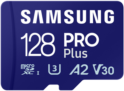 Samsung PRO Plus microSDXC-muistikortti, 128 Gt, Luokka 10 / UHS-1 U3, sovittimella MB-MD128SA/EU