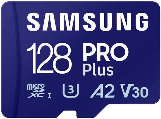 Samsung PRO Plus microSDXC-muistikortti, 128 Gt, Luokka 10 / UHS-1 U3, sovittimella MB-MD128SA/EU