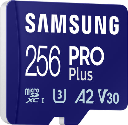 Samsung PRO Plus microSDXC-muistikortti, 256 Gt, Luokka 10 / UHS-1 U3, sovittimella MB-MD256SA/EU