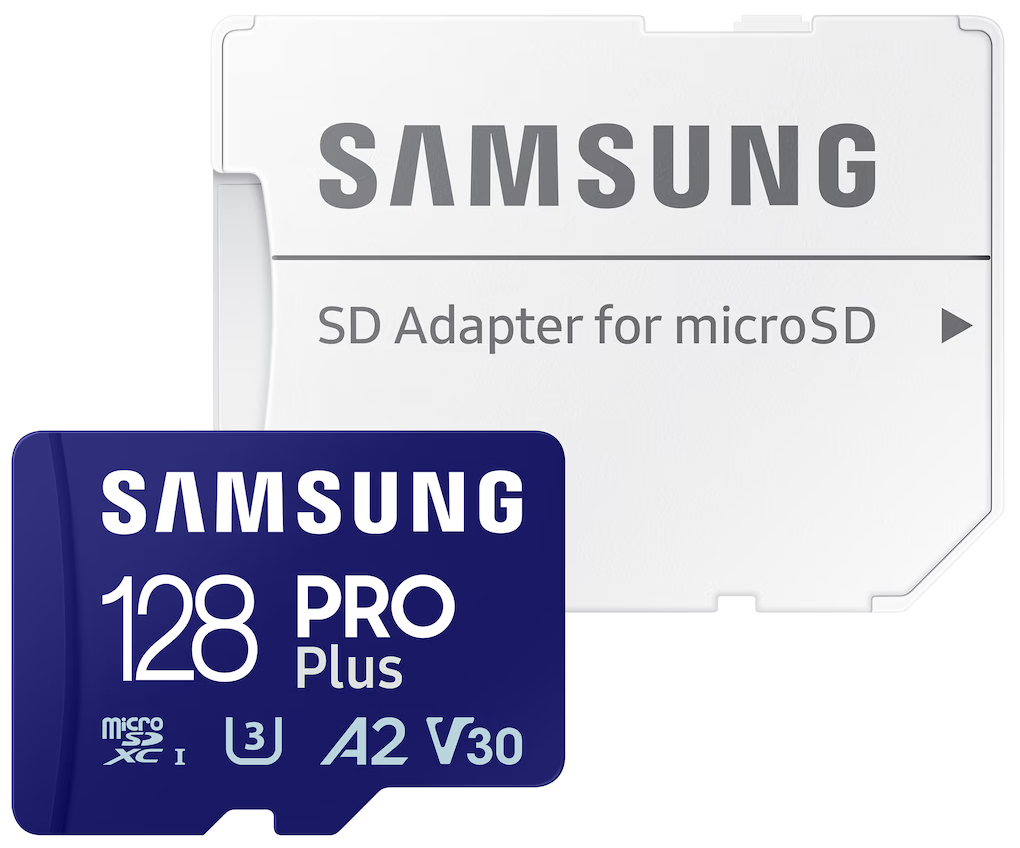 Samsung PRO Plus microSDXC-muistikortti, 128 Gt, Luokka 10 / UHS-1 U3, sovittimella MB-MD128SA/EU