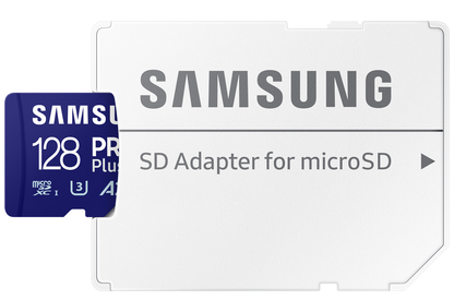 Samsung PRO Plus microSDXC-muistikortti, 128 Gt, Luokka 10 / UHS-1 U3, sovittimella MB-MD128SA/EU