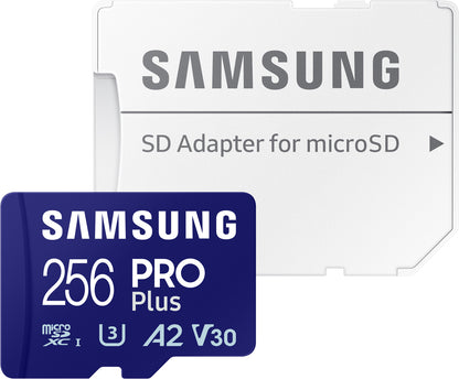 Samsung PRO Plus microSDXC-muistikortti, 256 Gt, Luokka 10 / UHS-1 U3, sovittimella MB-MD256SA/EU