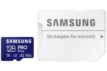 Samsung PRO Plus microSDXC-muistikortti, 128 Gt, Luokka 10 / UHS-1 U3, sovittimella MB-MD128SA/EU
