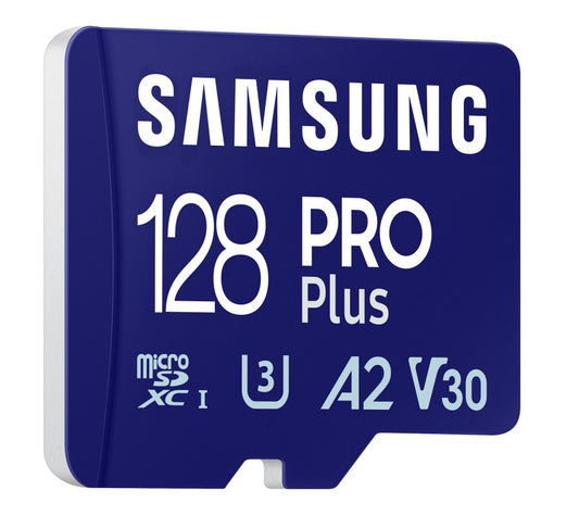 Samsung PRO Plus microSDXC-muistikortti, 128 Gt, Luokka 10 / UHS-1 U3, kortinlukijalla MB-MD128SB/WW