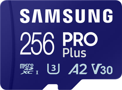 Samsung PRO Plus microSDXC-muistikortti, 256 Gt, Luokka 10 / UHS-1 U3, sovittimella MB-MD256SA/EU