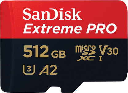 Muistikortti microSDXC SanDisk Extreme Pro, 512Gb, Luokka 10 / UHS-1 U3, Sovittimella SDSQXCD-512G-GN6MA