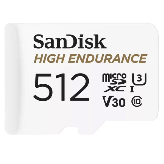 SanDisk High Endurance microSDXC -muistikortti, 512 Gt, Luokka 10 / UHS-1 U3, sovittimella SDSQQNR-512G-GN6IA