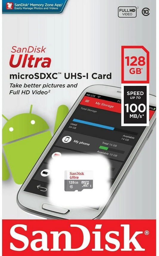 SanDisk Ultra microSDXC -muistikortti, 128 Gt, Luokka 10 SDSQUNR-128G-GN3MN