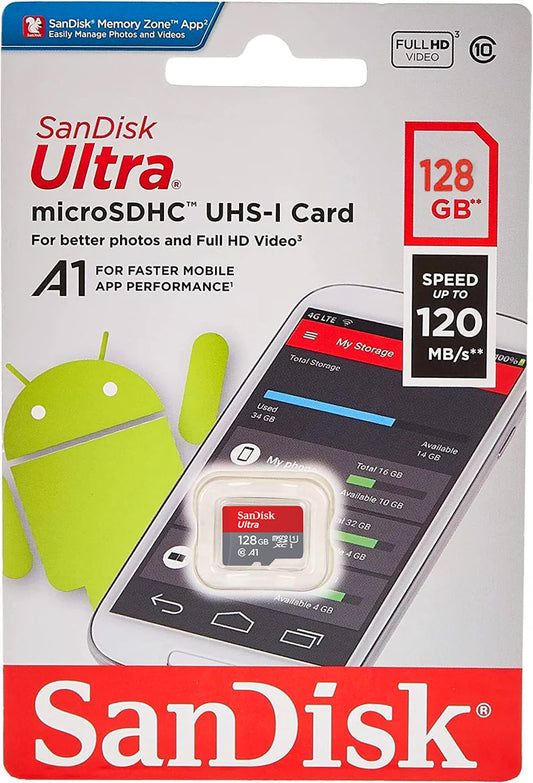 SanDisk Ultra Android A1 microSDXC-muistikortti, 128 Gt, Luokka 10 / UHS-1 U1 SDSQUAB-128G-GN6MN