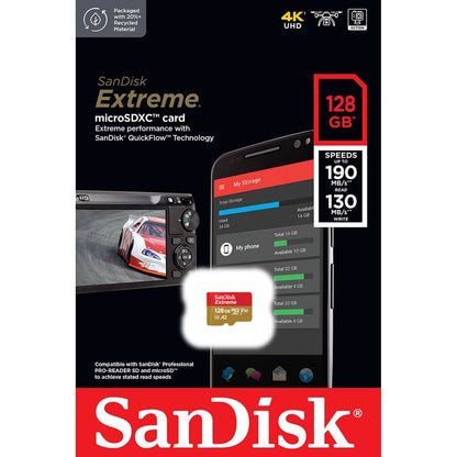 SanDisk Extreme microSDXC-muistikortti, 128 Gt, luokka 10 / UHS-1 U3 SDSQXAA-128G-GN6MN 