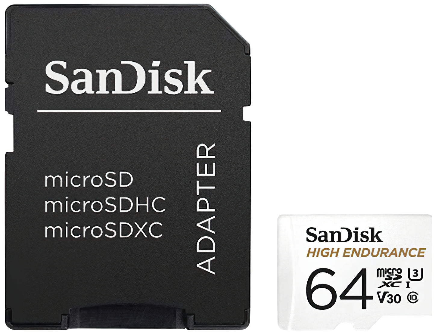 SanDisk High Endurance microSDXC -muistikortti, 64 Gt, Luokka 10 / UHS-1 U3, sovittimella SDSQQNR-064G-GN6IA