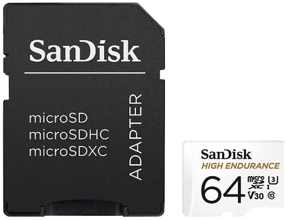 SanDisk High Endurance microSDXC -muistikortti, 64 Gt, Luokka 10 / UHS-1 U3, sovittimella SDSQQNR-064G-GN6IA