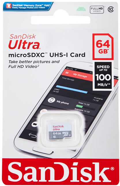 Muistikortti microSDXC SanDisk Ultra, 64Gb, Luokka 10 SDSQUNR-064G-GN3MN