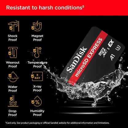 SanDisk Express microSDXC-muistikortti, 128 Gt, Luokka 10 / UHS-1 U3 SDSQXFN-128G-GN4NN