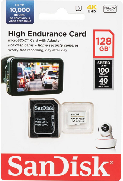SanDisk High Endurance microSDXC -muistikortti, 128 Gt, Luokka 10 / UHS-1 U3, sovittimella SDSQQNR-128G-GN6IA