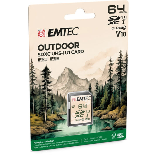 Emtec Outdoor SDHC Memory Card, 64Gb, Class 10 / UHS-1 U1 ECMSD64GXCU1OR