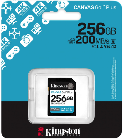Kingston Canvas Go Plus SDXC Memory Card, 256GB, Class 10 / UHS-1 U3 SDG4/256GB