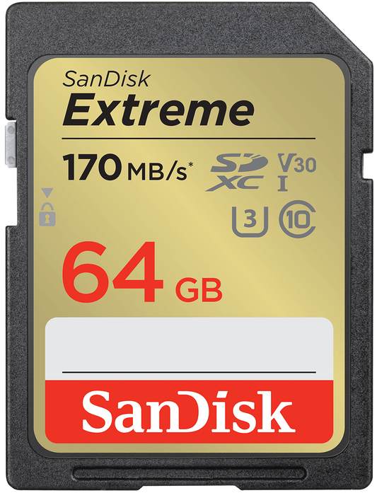 SanDisk Extreme SDXC -muistikortti, 64 Gt, Luokka 10 / UHS-1 U3 SDSDXV2-064G-GNCIN