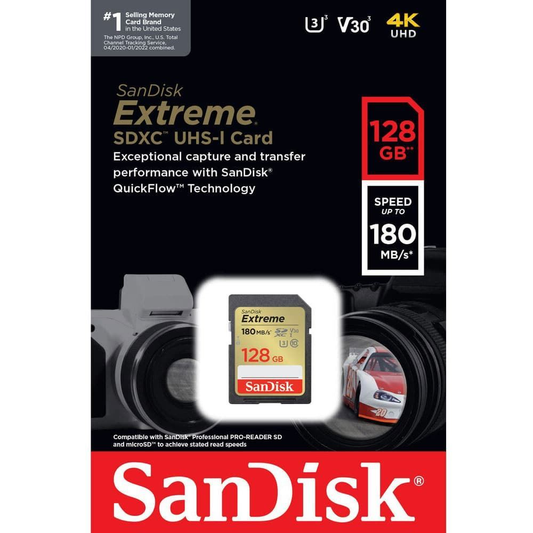 SanDisk Extreme SDXC-muistikortti, 128 Gt, Luokka 10 / UHS-1 U3 SDSDXVA-128G-GNCIN
