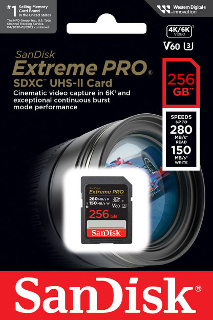 SDXC-muistikortti SanDisk Extreme Pro, 256Gt, Luokka 10 / UHS-2 U3 SDSDXEP-256G-GN4IN