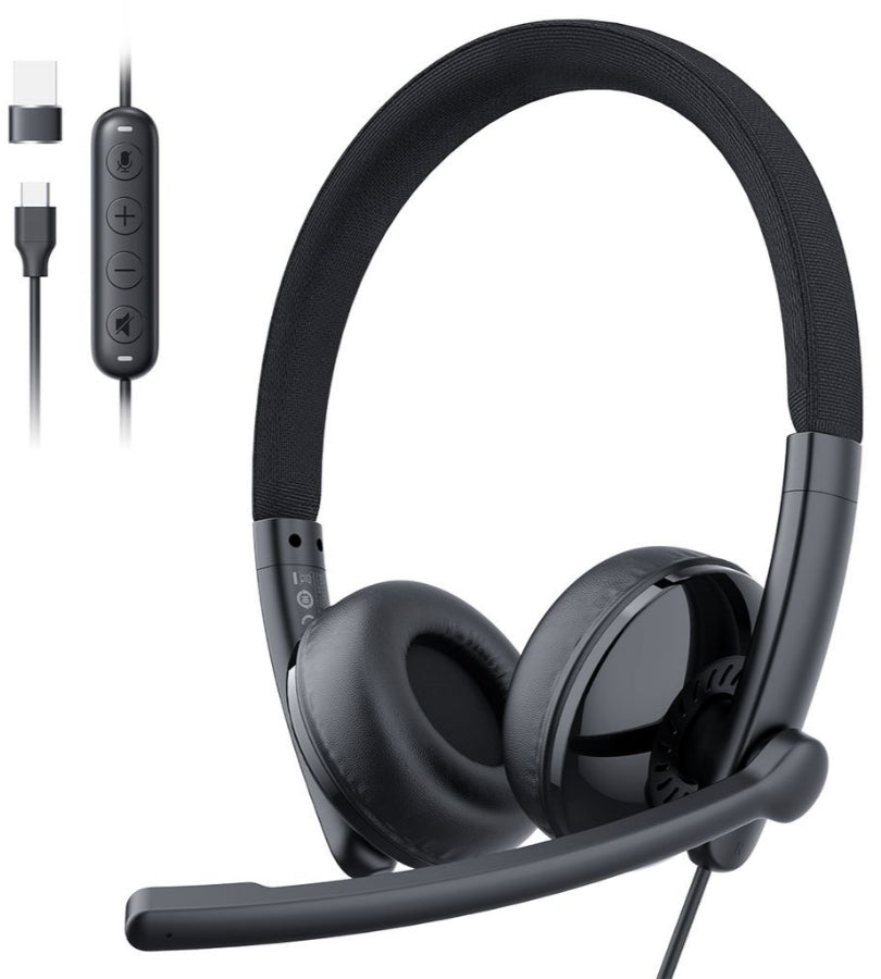 USB-C / USB-A Call Center -kuuloke EMEET GeniusCall HS50, musta