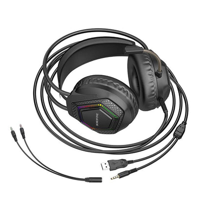 Borofone BO105 Thunder 3.5mm Gaming Headphones, RGB, 2m, Black