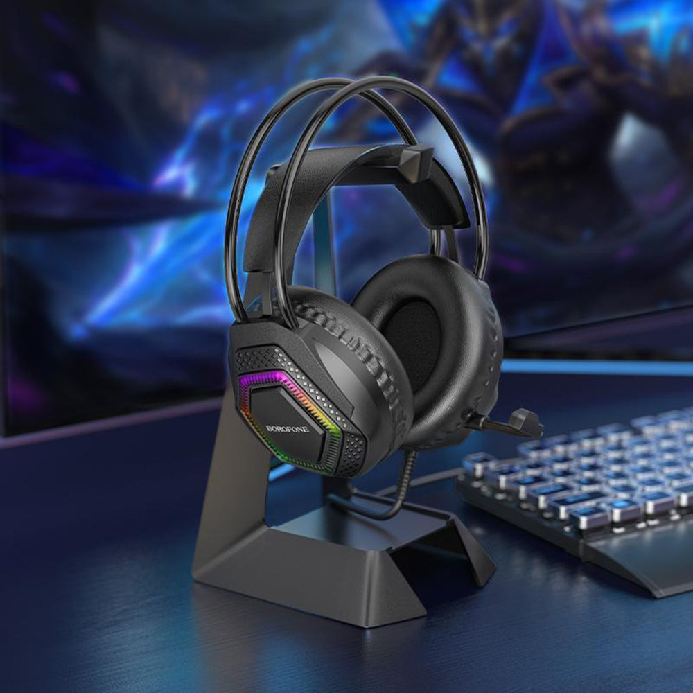 Borofone BO105 Thunder 3.5mm Gaming Headphones, RGB, 2m, Black