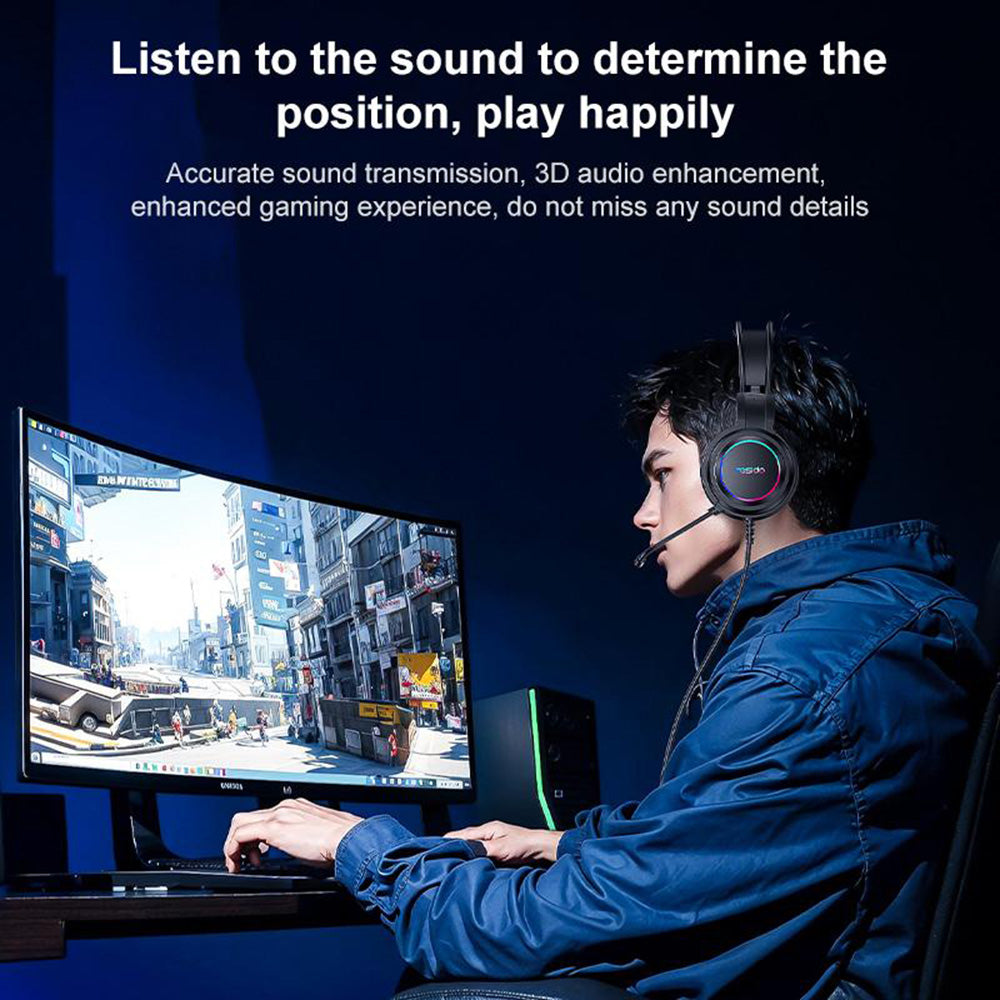 Gaming-kuulokkeet USB Yesido EK05, RGB, 1.2m, Mustat