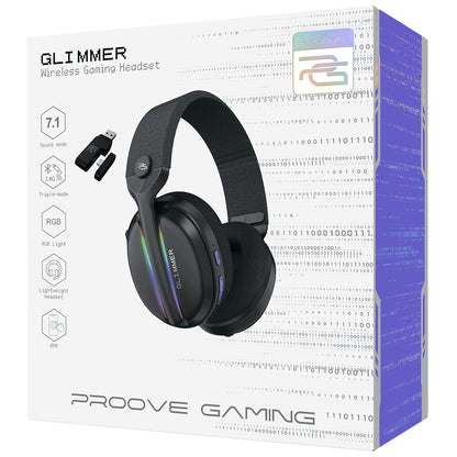Langattomat pelikuulokkeet Proove Glimmer, RGB, BT / Wi-Fi / Wired, Mustat WHGL00022001