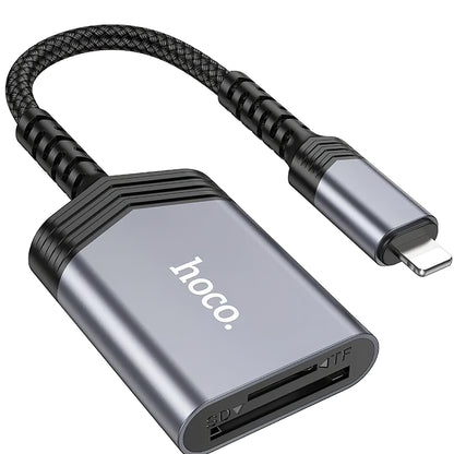 Lightning-kortinlukija HOCO UA25, SD - microSD, Harmaa