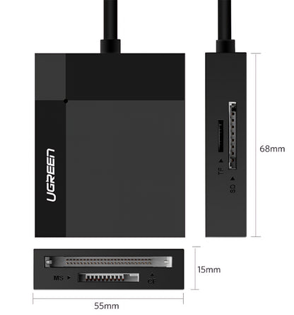 USB 3.0 UGREEN CR125 -kortinlukija, SD - microSD - CF - MS, Musta