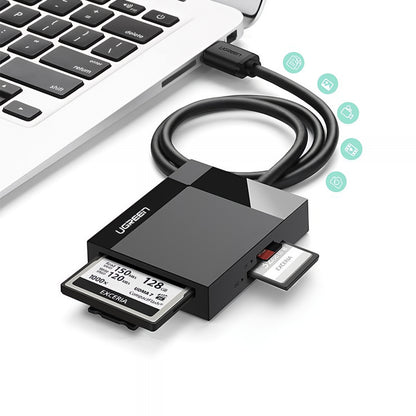 USB 3.0 UGREEN CR125 -kortinlukija, SD - microSD - CF - MS, Musta