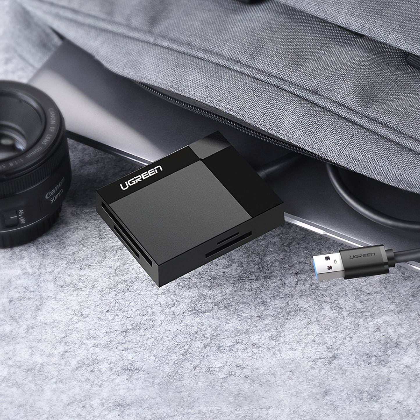 USB 3.0 UGREEN CR125 -kortinlukija, SD - microSD - CF - MS, Musta