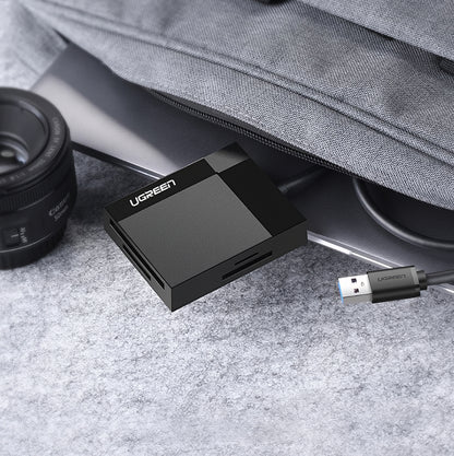 USB 3.0 UGREEN CR125 -kortinlukija, SD - microSD - CF - MS, Musta