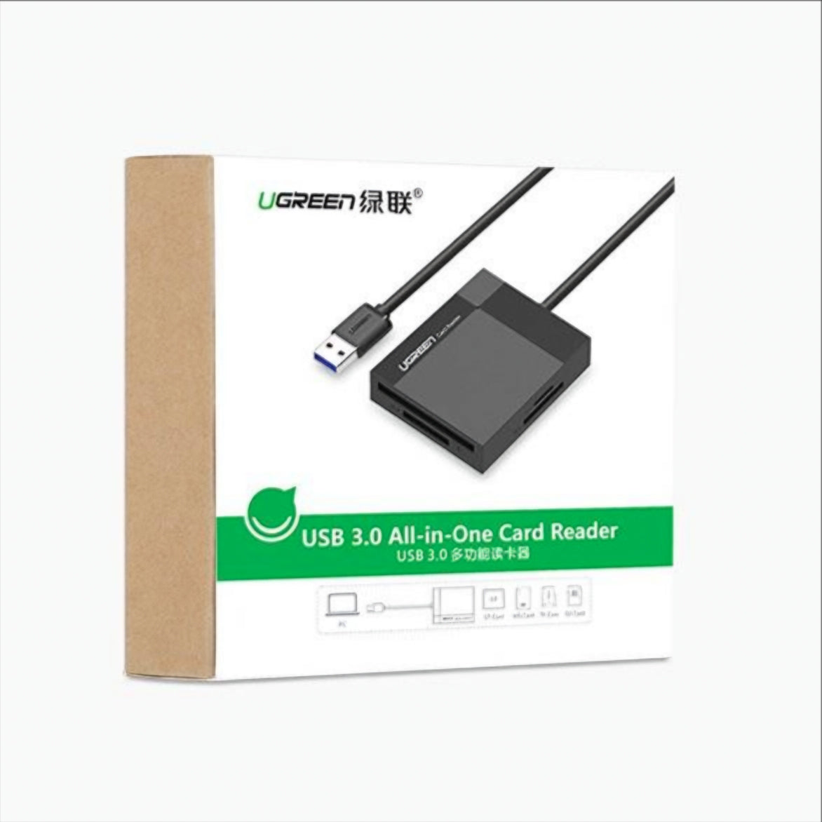 USB 3.0 UGREEN CR125 -kortinlukija, SD - microSD - CF - MS, Musta