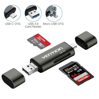 USB / USB-C / microUSB Card Reader Vention, SD - microSD, Gray CCJH0