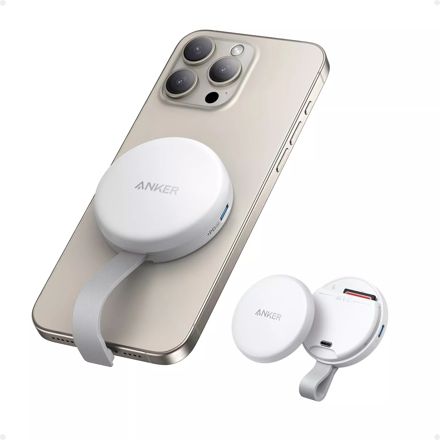 USB-C Anker MagGo -kortinlukija Apple iPhone USB-C:lle, SD - microSD, Valkoinen A83D1G21