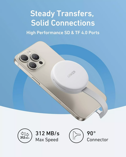 USB-C Anker MagGo -kortinlukija Apple iPhone USB-C:lle, SD - microSD, Valkoinen A83D1G21