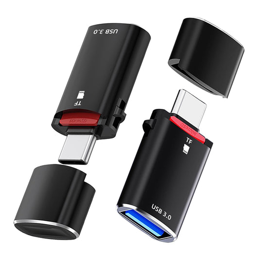 USB-C Techsuit AluVoltX -kortinlukija, USB-A (OTG) - microSD, Musta