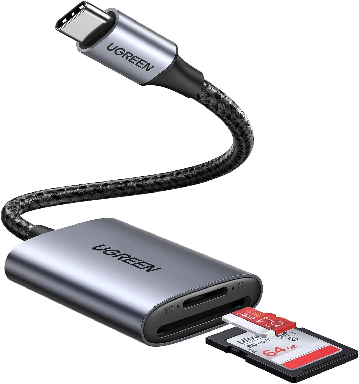 USB-C-kortinlukija UGREEN CM401, SD - microSD, Harmaa