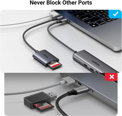 USB-C-kortinlukija UGREEN CM401, SD - microSD, Harmaa