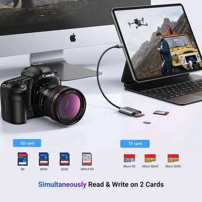 USB-C-kortinlukija UGREEN CM401, SD - microSD, Harmaa