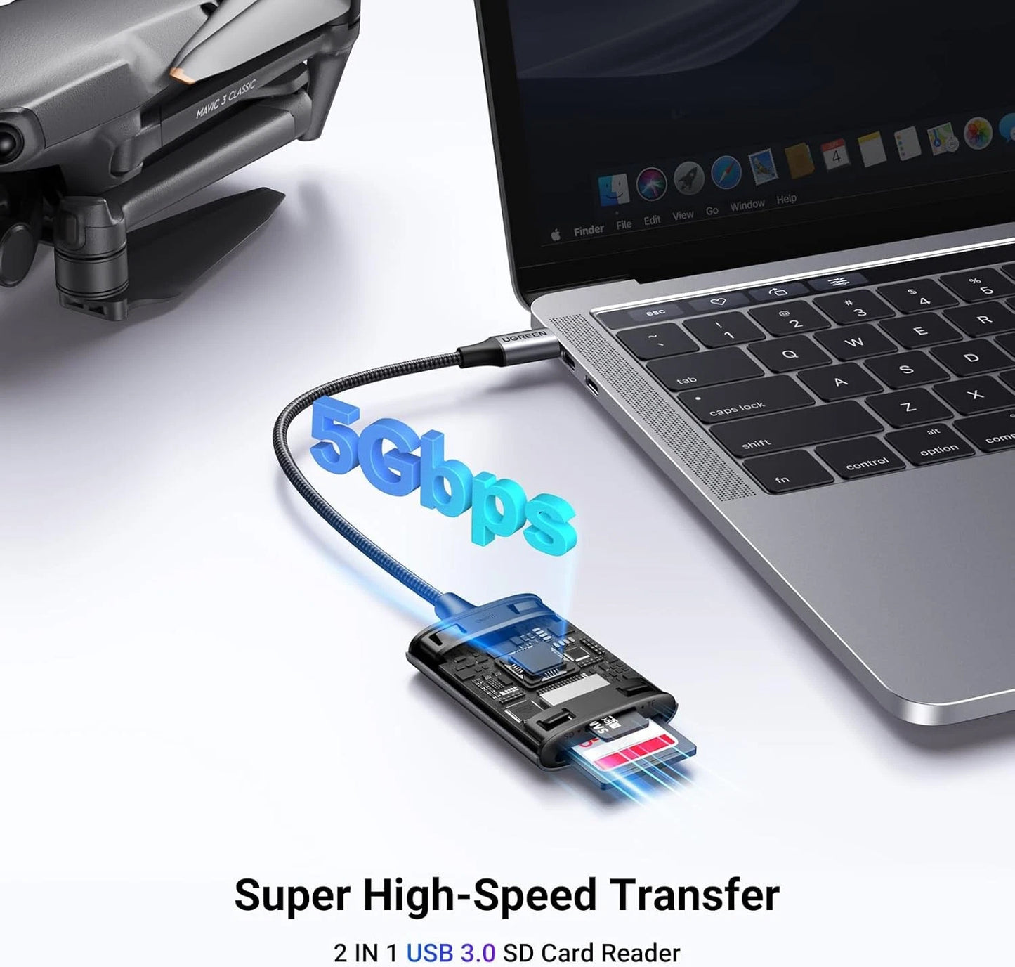 USB-C-kortinlukija UGREEN CM401, SD - microSD, Harmaa